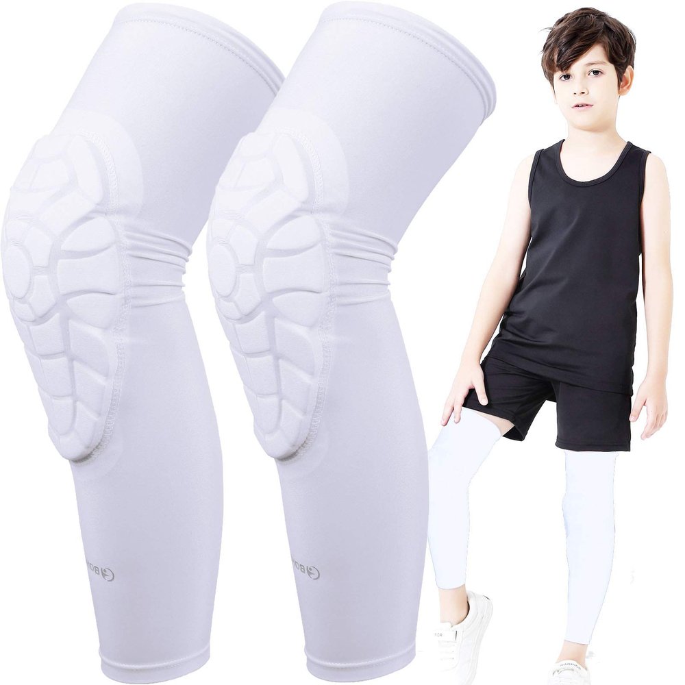Bohope Kids Youth 5-15 Years Padded Leg Compression Sleeve Knee Guards Protective for Basketball, Baseball, Football Goalkeeper, Volleyball, Skating, Cycling.Universal for Boys and Girls