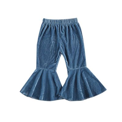 Arvbitana Toddler Baby Girls Bell Bottom Pants Ruffle Flared Pants Wide Leg Pants Leggings Trousers Little Girl Casual Outfit (Velvet Flared Pants Blue, 3-4T)