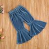 Arvbitana Toddler Baby Girls Bell Bottom Pants Ruffle Flared Pants Wide Leg Pants Leggings Trousers Little Girl Casual Outfit (Velvet Flared Pants Blue, 3-4T) view 3