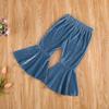 Arvbitana Toddler Baby Girls Bell Bottom Pants Ruffle Flared Pants Wide Leg Pants Leggings Trousers Little Girl Casual Outfit (Velvet Flared Pants Blue, 3-4T) view 4