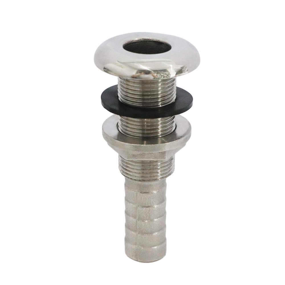 NRC&XRC Marine Grade Stainless Steel Barbed Standard Length Straight 3/4" ID Thru-Hull with Nut&Custom Gasket for Boat