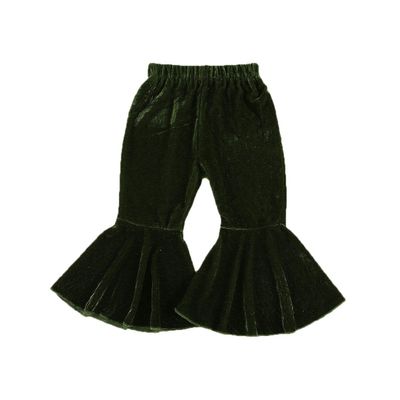 Arvbitana Toddler Baby Girls Bell Bottom Pants Ruffle Flared Pants Wide Leg Pants Leggings Trousers Little Girl Casual Outfit (Velvet Flared Pants Army Green, 1-2T)
