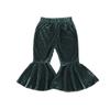 Arvbitana Toddler Baby Girls Bell Bottom Pants Ruffle Flared Pants Wide Leg Pants Leggings Trousers Little Girl Casual Outfit (Velvet Flared Pants Green, 3-4T) view 1