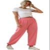 ebossy Women's Active Elastic High Waist Loose Fit Fleece Running Jogger Sweatpant Pockets (XX-Large, Thin Pink) view 3