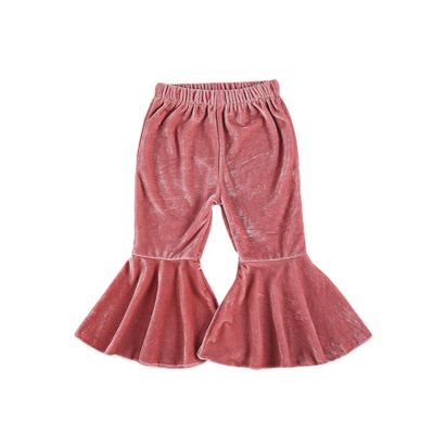 Arvbitana Toddler Baby Girls Bell Bottom Pants Ruffle Flared Pants Wide Leg Pants Leggings Trousers Little Girl Casual Outfit (Velvet Flared Pants Pink, 6-12 Months)