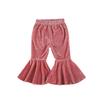 Arvbitana Toddler Baby Girls Bell Bottom Pants Ruffle Flared Pants Wide Leg Pants Leggings Trousers Little Girl Casual Outfit (Velvet Flared Pants Pink, 6-12 Months) view 1