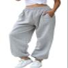 ebossy Women's Active Elastic High Waist Loose Fit Fleece Running Jogger Sweatpant Pockets (Medium, Light Grey) view 1