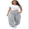 ebossy Women's Active Elastic High Waist Loose Fit Fleece Running Jogger Sweatpant Pockets (Medium, Light Grey) view 3