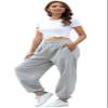 ebossy Women's Active Elastic High Waist Loose Fit Fleece Running Jogger Sweatpant Pockets (Medium, Light Grey) view 4