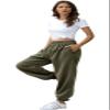 ebossy Women's Active Elastic High Waist Loose Fit Fleece Running Jogger Sweatpant Pockets (Small, Army Green) view 3