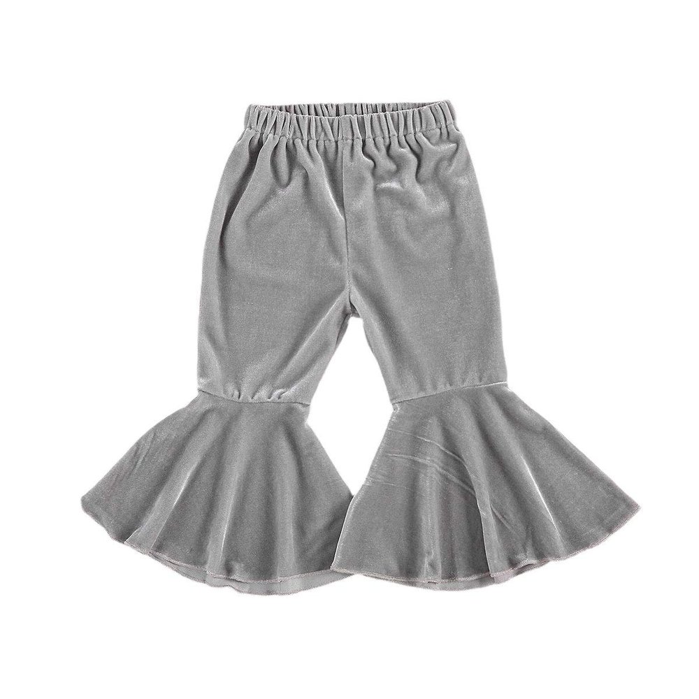 Arvbitana Toddler Baby Girls Bell Bottom Pants Ruffle Flared Pants Wide Leg Pants Leggings Trousers Little Girl Casual Outfit (Velvet Flared Pants Grey, 2-3T)
