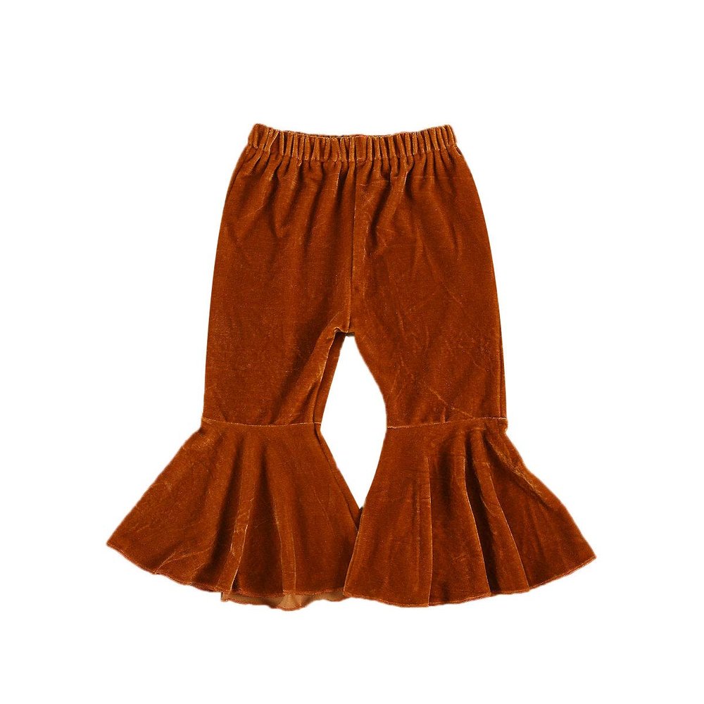 Arvbitana Toddler Baby Girls Bell Bottom Pants Ruffle Flared Pants Wide Leg Pants Leggings Trousers Little Girl Casual Outfit (Velvet Flared Pants Orange, 3-4T)