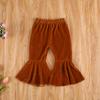Arvbitana Toddler Baby Girls Bell Bottom Pants Ruffle Flared Pants Wide Leg Pants Leggings Trousers Little Girl Casual Outfit (Velvet Flared Pants Orange, 3-4T) view 2