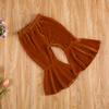 Arvbitana Toddler Baby Girls Bell Bottom Pants Ruffle Flared Pants Wide Leg Pants Leggings Trousers Little Girl Casual Outfit (Velvet Flared Pants Orange, 3-4T) view 3