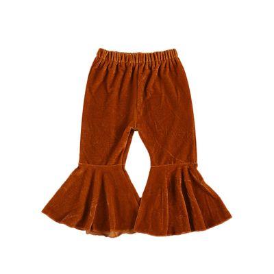 Arvbitana Toddler Baby Girls Bell Bottom Pants Ruffle Flared Pants Wide Leg Pants Leggings Trousers Little Girl Casual Outfit (Velvet Flared Pants Orange, 2-3T)