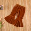 Arvbitana Toddler Baby Girls Bell Bottom Pants Ruffle Flared Pants Wide Leg Pants Leggings Trousers Little Girl Casual Outfit (Velvet Flared Pants Orange, 2-3T) view 4