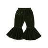 Arvbitana Toddler Baby Girls Bell Bottom Pants Ruffle Flared Pants Wide Leg Pants Leggings Trousers Little Girl Casual Outfit (Velvet Flared Pants Army Green, 2-3T) view 1