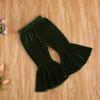 Arvbitana Toddler Baby Girls Bell Bottom Pants Ruffle Flared Pants Wide Leg Pants Leggings Trousers Little Girl Casual Outfit (Velvet Flared Pants Army Green, 2-3T) view 3