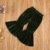 Arvbitana Toddler Baby Girls Bell Bottom Pants Ruffle Flared Pants Wide Leg Pants Leggings Trousers Little Girl Casual Outfit (Velvet Flared Pants Army Green, 2-3T) view 4