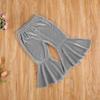 Arvbitana Toddler Baby Girls Bell Bottom Pants Ruffle Flared Pants Wide Leg Pants Leggings Trousers Little Girl Casual Outfit (Velvet Flared Pants Grey, 5-6X) view 3