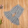 Arvbitana Toddler Baby Girls Bell Bottom Pants Ruffle Flared Pants Wide Leg Pants Leggings Trousers Little Girl Casual Outfit (Velvet Flared Pants Grey, 5-6X) view 4