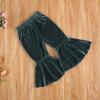 Arvbitana Toddler Baby Girls Bell Bottom Pants Ruffle Flared Pants Wide Leg Pants Leggings Trousers Little Girl Casual Outfit (Velvet Flared Pants Green, 4-5T) view 3