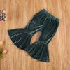 Arvbitana Toddler Baby Girls Bell Bottom Pants Ruffle Flared Pants Wide Leg Pants Leggings Trousers Little Girl Casual Outfit (Velvet Flared Pants Green, 4-5T) view 4