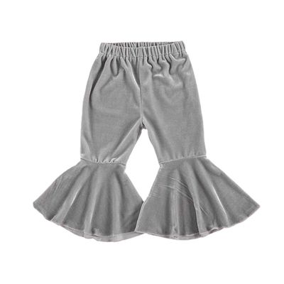 Arvbitana Toddler Baby Girls Bell Bottom Pants Ruffle Flared Pants Wide Leg Pants Leggings Trousers Little Girl Casual Outfit (Velvet Flared Pants Grey, 3-4T)