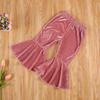 Arvbitana Toddler Baby Girls Bell Bottom Pants Ruffle Flared Pants Wide Leg Pants Leggings Trousers Little Girl Casual Outfit (Velvet Flared Pants Pink, 1-2T) view 3