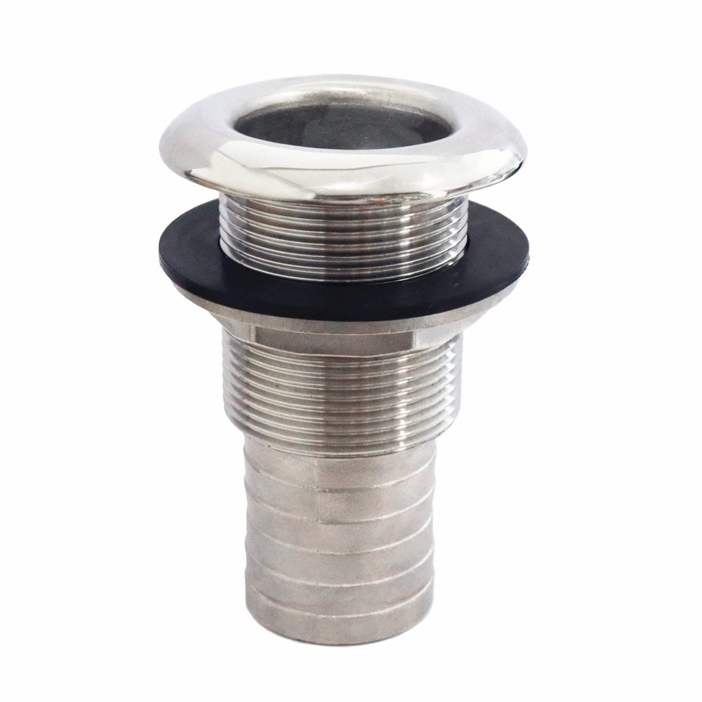 NRC&XRC Marine Grade 316 Stainless Steel Barbed Standard Length Straight 1-1/4IN ID Thru-Hull with Nut & Custom Gasket for Boat Owners