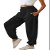 ebossy Women's Active Elastic High Waist Loose Fit Fleece Running Jogger Sweatpant Pockets (XX-Large, Thin Black) view 1