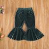 Arvbitana Toddler Baby Girls Bell Bottom Pants Ruffle Flared Pants Wide Leg Pants Leggings Trousers Little Girl Casual Outfit (Velvet Flared Pants Green, 5-6X) view 2