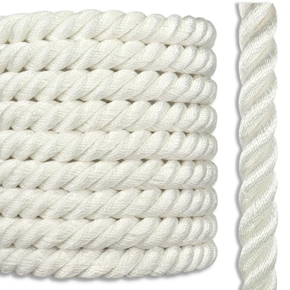 Twisted 100% Nylon Rope | 4 Stage, 3-Strand High-Strength Anchor Line, Dock Line | 1 1/2 inch x 75 feet