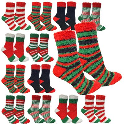 Yacht & Smith 12 Pairs of Women Fuzzy Socks Crew Socks, Warm Butter Soft (9-11) (Assorted A)