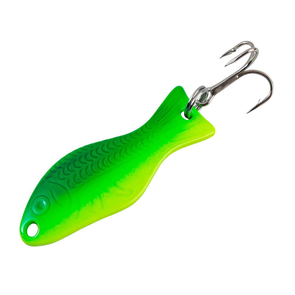 AL's Goldfish Lure Company, G200 Goldfish Freshwater Fishing Spoon Lure with Treble Hook for Trout, Salmon, Bass, Walleye, Northern Pike and Panfish. 1/4 oz. 2", #6 Hook, Chartreuse Lime