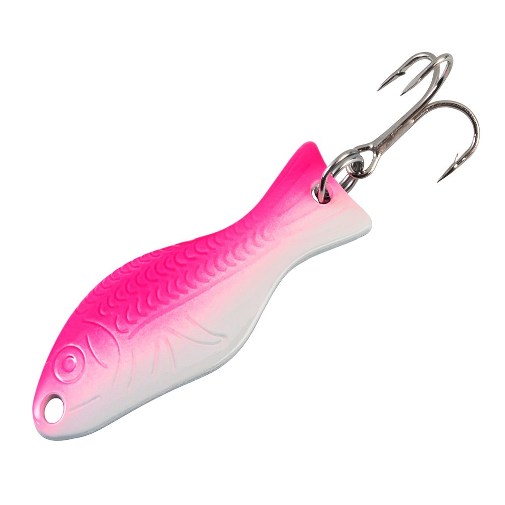 AL's Goldfish Lure Company, G200 Goldfish Freshwater Fishing Spoon Lure with Treble Hook for Trout, Salmon, Bass, Walleye, Northern Pike and Panfish. 1/4 oz. 2", #6 Hook, White Pink