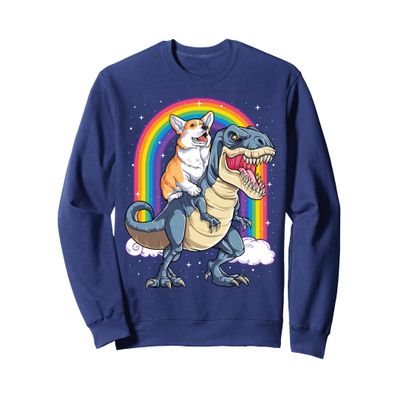 Corgi Riding Dinosaur T rex Gifts Men Women Rainbow Funny Sweatshirt