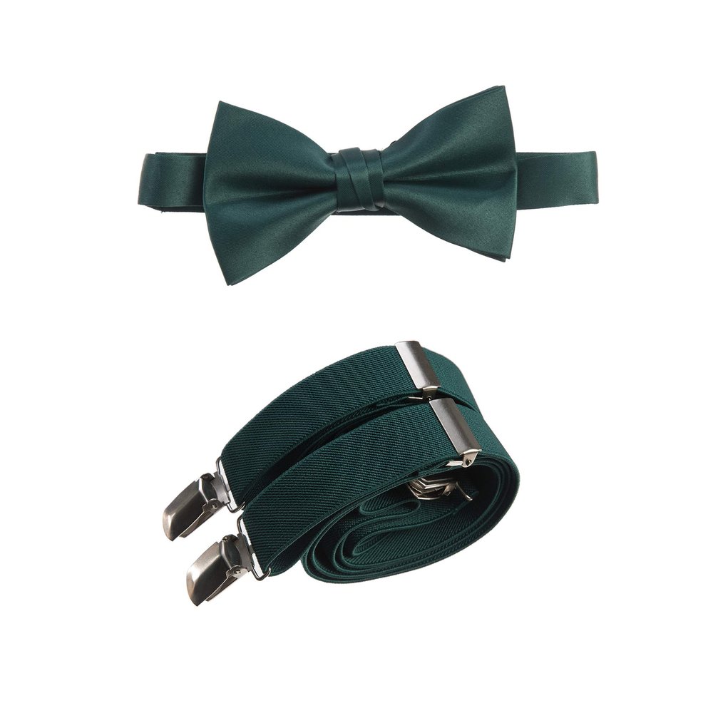 Tuxgear Baby Boys Bow Tie and Adjustable Stretch Suspender Set (Forest Green, 25" Toddler)