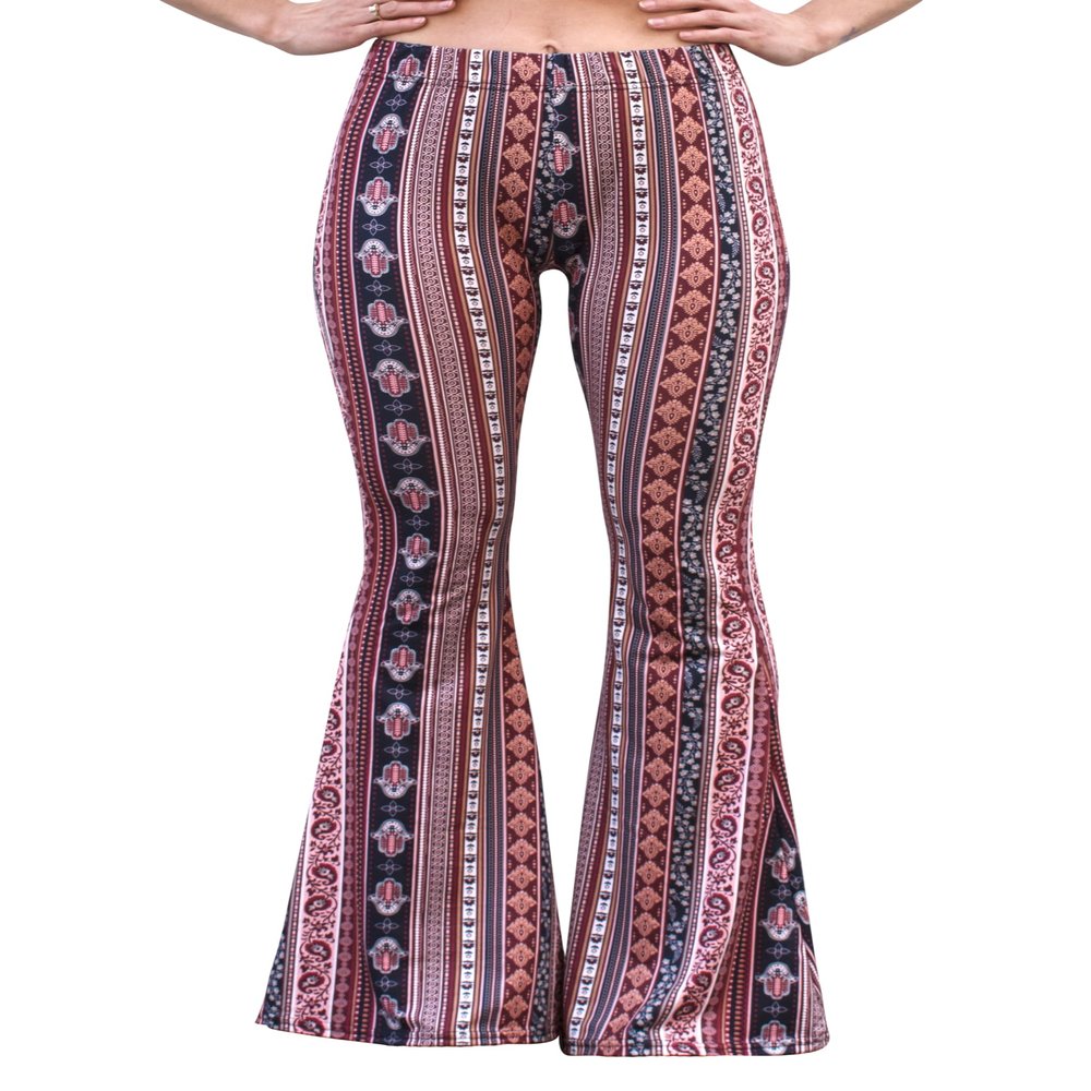 Daisy Del Sol High Waist Comfy Stretch Boho 70s Bell Bottom Fit to Flare Lounge Yoga Pants (XXL, Marsala)