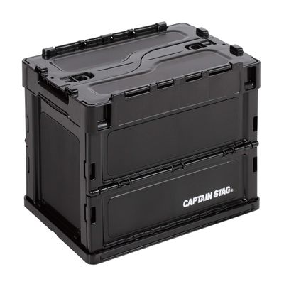 CAPTAIN STAG UL-1068 ORIKON Folding Container with Locking Lid, Capacity 6.6 gal (20 L), Width 14.4 x Depth 10.4 x Height 11.2 inches (365 x 265 x 285 mm), Thickness 3.3 inches (85 mm), Made in Japan Black