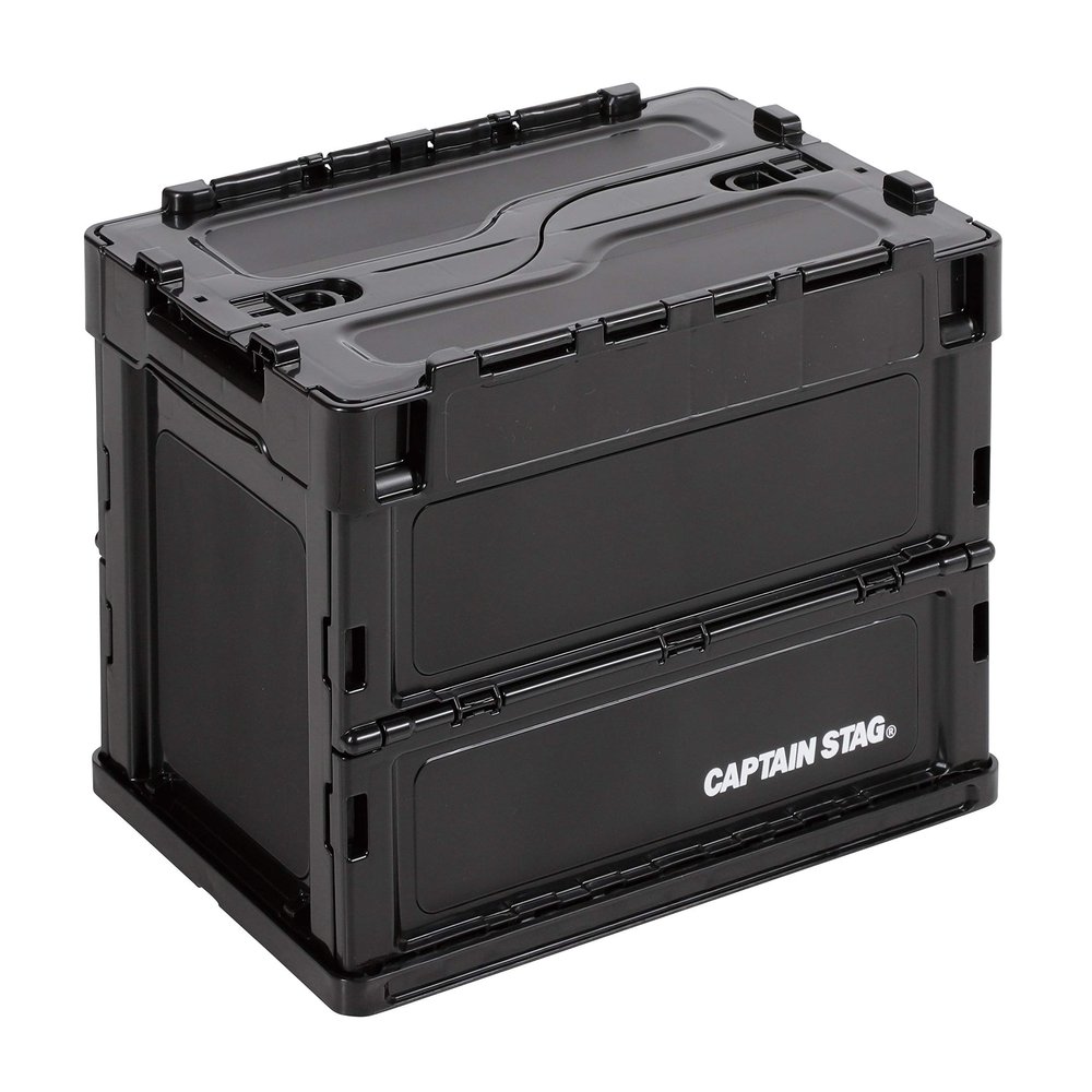 CAPTAIN STAG UL-1068 ORIKON Folding Container with Locking Lid, Capacity 6.6 gal (20 L), Width 14.4 x Depth 10.4 x Height 11.2 inches (365 x 265 x 285 mm), Thickness 3.3 inches (85 mm), Made in Japan Black