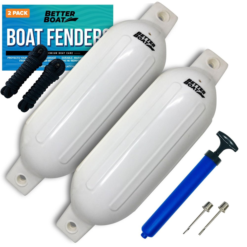 2 Pack Boat Fenders for Docking Boat Bumpers for Docking with Pump Boat Accessories Boat Dock Bumpers Set Buoys Pontoons Buoy Inflatable Fender Marine Bouys 23" x 6.5" White