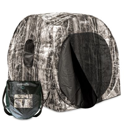SereneLife 1 Person Hunting Blind for Deer and Turkey Shooting, See-Through Hunting Gear with Carry Bag, Pop-Up Portable Ground Equipment and Accessories (Camouflage)