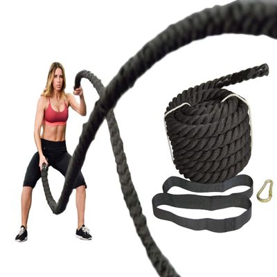 X-Factor Battle Rope, 1.5 Diameter 100% Poly Dacron 40 FT Length Exercise Equipment Home Gym & Strength Training Cardio Workout Fitness, Exercise Rope Anchor, Durable Protective Sleeve, Black/Yellow