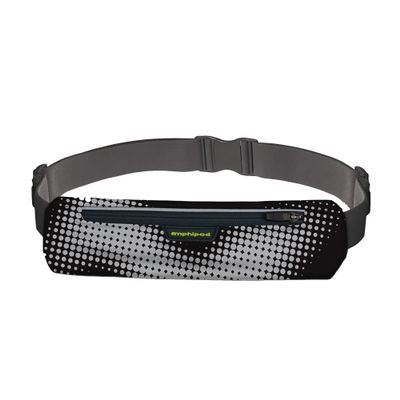 Amphipod Reflective MicroStretch Luxe Belt, Expandable, Secure & Reflective Storage Solution for Road Running, Jogging & Training - Black Reflecto-Dot - XL