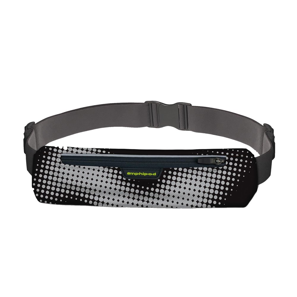 Amphipod Reflective MicroStretch Luxe Belt, Expandable, Secure & Reflective Storage Solution for Road Running, Jogging & Training - Black Reflecto-Dot - XL
