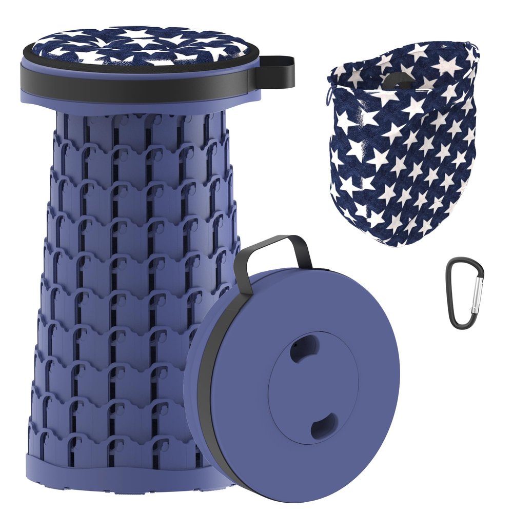 ALEVMOOM 2026 Upgraded 18.1" Collapsible Stool with Cushion & Carry Bag, 600lbs Max Weight Portable Telescoping Stool, More Sturdy Lightweight Retractable Seat Folding Chair for Camping & Outdoors