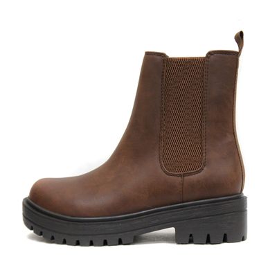 Soda Pilot ~ Women Lug Sole Low Heel Chelsea Fashion Ankle Bootie w/Double Elastic Gore (Dark Tan, 6.5)