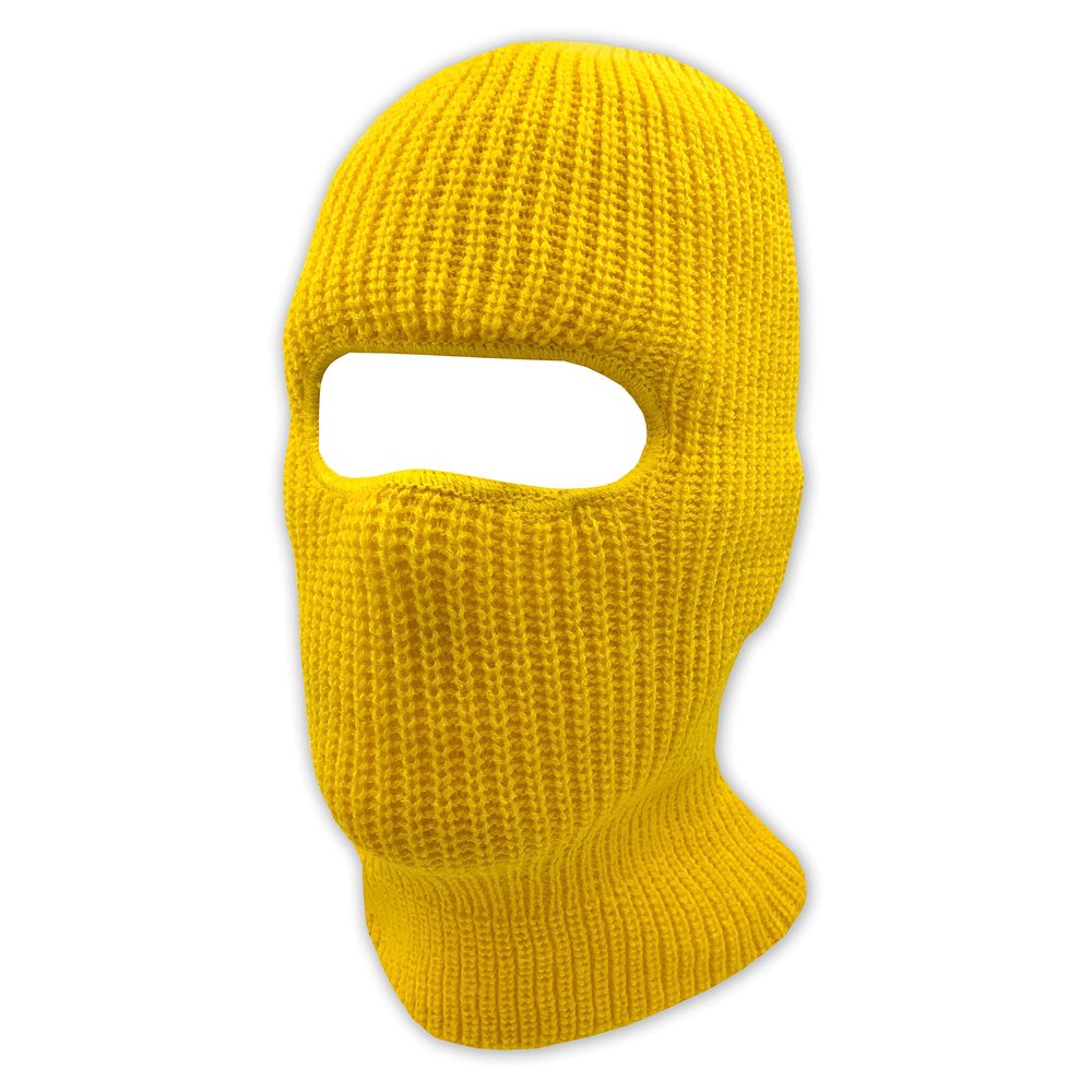 Double Layered Knitted One Hole Ski Mask - Assorted Colors Tactical Paintball Running (Honey Yellow)