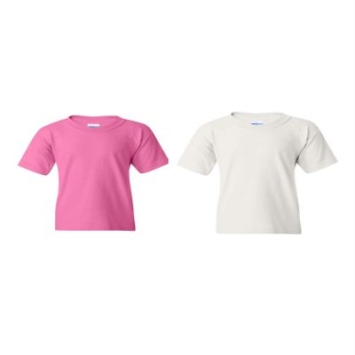 Gildan Kids' Big Heavy Cotton Youth T-Shirt, 2-Pack White/Azalea